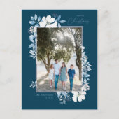 Vrolijk kerstblauw Waterverf Bloem Lijst donker Briefkaart (Voorkant)