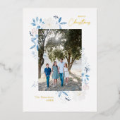 Vrolijk kerstblauw Waterverf ventilatorlicht Lijst Folie Feestdagenkaart (Voorkant)