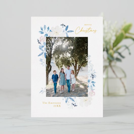 Vrolijk kerstblauw Waterverf ventilatorlicht Lijst Folie Feestdagenkaart (Staand Voorkant)