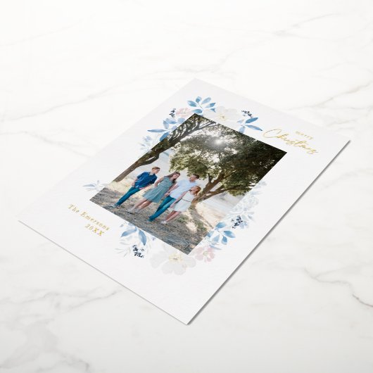 Vrolijk kerstblauw Waterverf ventilatorlicht Lijst Folie Feestdagenkaart (Gedraaid)