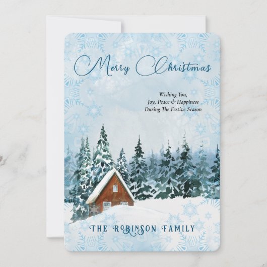 Vrolijk kerstblauw Waterverf winterlandschap Feestdagenkaart (Voorkant)