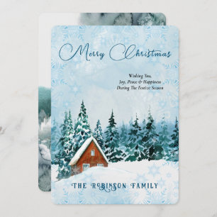 Vrolijk kerstblauw Waterverf winterlandschap Feestdagenkaart