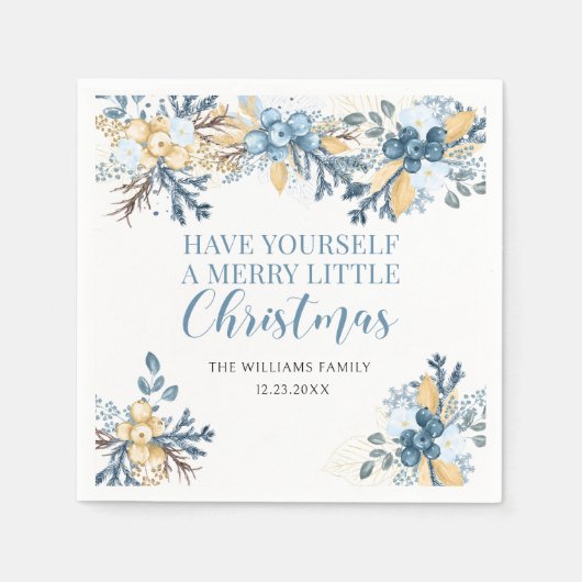 Vrolijk kerstblauw winterbessen Papier Servet (Voorkant)