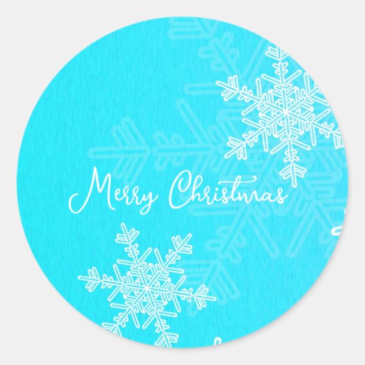 Vrolijk Kerstblauw Wit Sneeuwvlok Minimalist Ronde Sticker (Voorkant)
