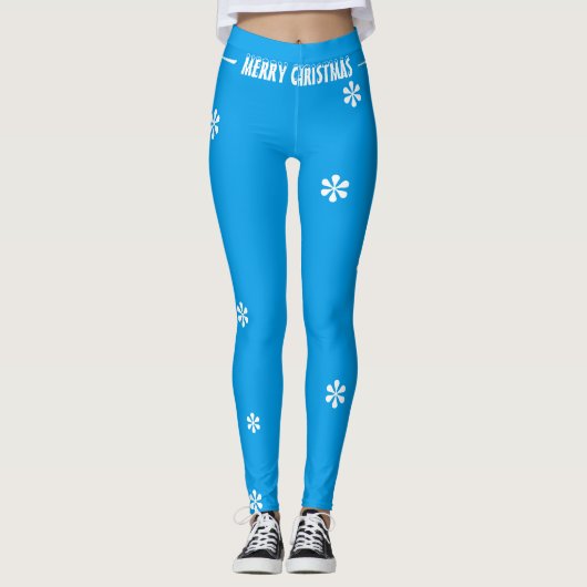 Vrolijk kerstblauw wit sneeuwvlokken leggings (Voorkant)