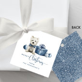 Vrolijk kerstblauw, wit, zilveren feestelijke pupp bedankjes labels