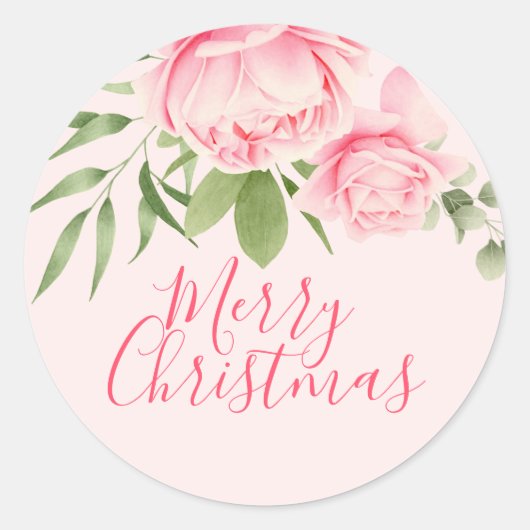 Vrolijk kerstbloemen roze niet traditioneel ronde sticker (Voorkant)