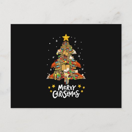 Vrolijk kerstboeken met kerstboomverlichting lezen briefkaart (Voorkant)