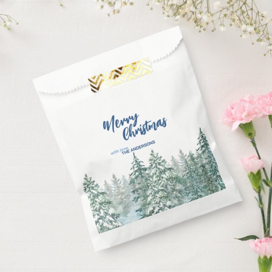 Vrolijk kerstbomen bos Waterverf script Bedankzakje (Gezegeld)