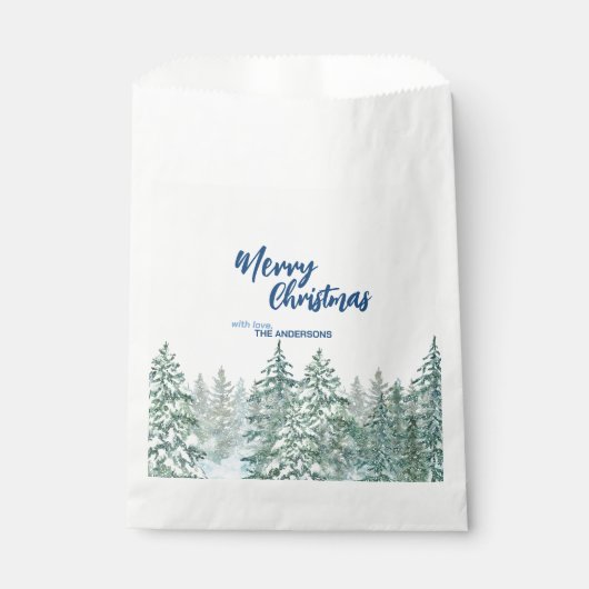 Vrolijk kerstbomen bos Waterverf script Bedankzakje (Voorkant)