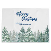 Vrolijk kerstbomen bos Waterverf script Groot Cadeauzakje (Voorkant)