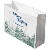 Vrolijk kerstbomen bos Waterverf script Groot Cadeauzakje (Voorkant Gekanteld)