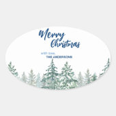 Vrolijk kerstbomen bos Waterverf script Ovale Sticker (Voorkant)