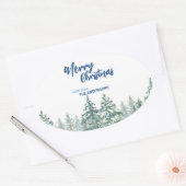 Vrolijk kerstbomen bos Waterverf script Ovale Sticker (Envelop)