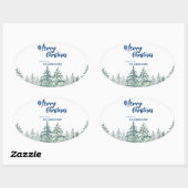 Vrolijk kerstbomen bos Waterverf script Ovale Sticker (Vel)