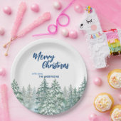 Vrolijk kerstbomen bos Waterverf script Papieren Bordje (Feest)