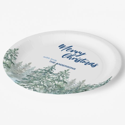 Vrolijk kerstbomen bos Waterverf script Papieren Bordje (Gekanteld)