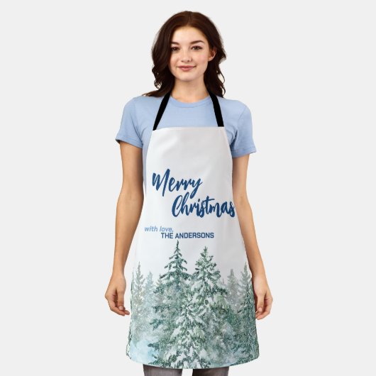 Vrolijk kerstbomen bos Waterverf script Schort (Gedragen)