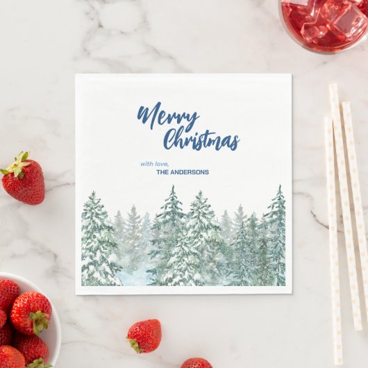 Vrolijk kerstbomen bos Waterverf script Servet (Insitu)