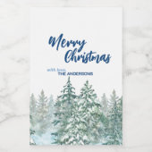 Vrolijk kerstbomen bos Waterverf script Wijn Etiket (Enkel label)