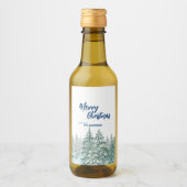 Vrolijk kerstbomen bos Waterverf script Wijn Etiket (Voorkant)