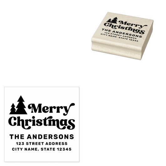 Vrolijk kerstbomen modern retour adres rubberstempel (Gestempeld)
