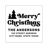 Vrolijk kerstbomen modern retour adres rubberstempel (Afrduk)