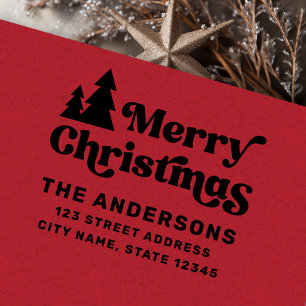 Vrolijk kerstbomen modern retour adres rubberstempel