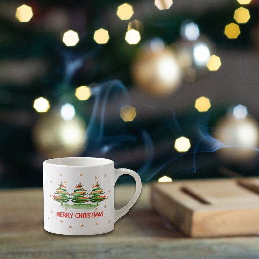 Vrolijk kerstbomen - Waterverf cadeau Espresso Kop