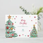 Vrolijk kerstbomen waterverf kinder bedrijf logo feestdagenkaart (Staand voorkant)