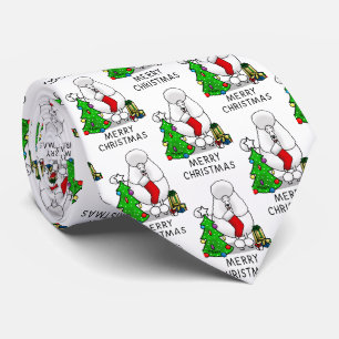 Vrolijk kerstboom 2 Poodle (white) Stropdas