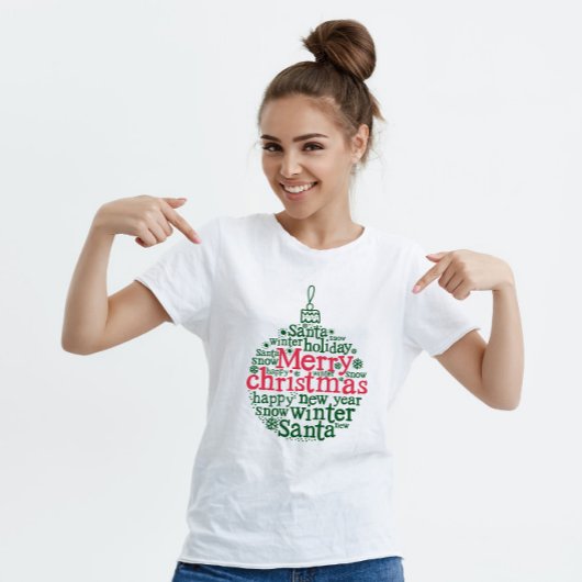 Vrolijk kerstboom bal typografie rood groen t-shirt