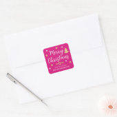Vrolijk Kerstboom Custom Family Name Pink Vierkante Sticker (Envelop)