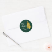 Vrolijk Kerstboom Donkergroen Goud Naam Gift Label (Envelop)