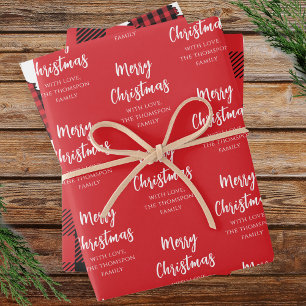 Vrolijk kerstboom eenvoudige buffel check patroon inpakpapier vel