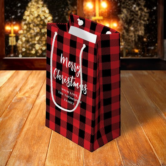 Vrolijk kerstboom eenvoudige buffel check patroon klein cadeauzakje