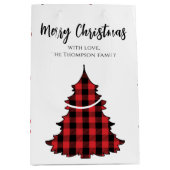 Vrolijk kerstboom eenvoudige buffel check patroon medium cadeauzakje (Voorkant)