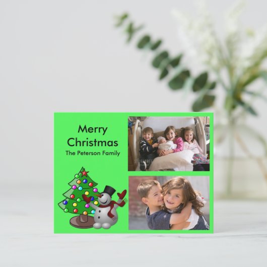 Vrolijk kerstboom en Snowman Foto's Briefkaart (Staand voorkant)