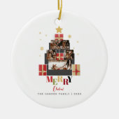 Vrolijk kerstboom familie foto collage keramisch ornament (Voorkant)