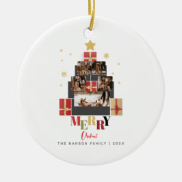 Vrolijk kerstboom familie foto collage keramisch ornament