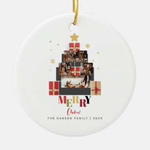 Vrolijk kerstboom familie foto collage keramisch ornament