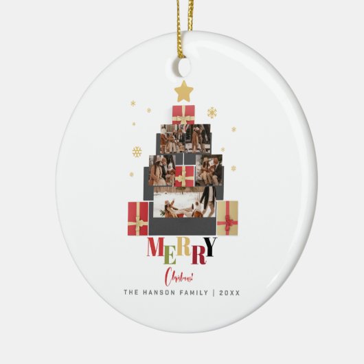 Vrolijk kerstboom familie foto collage keramisch ornament (Links)