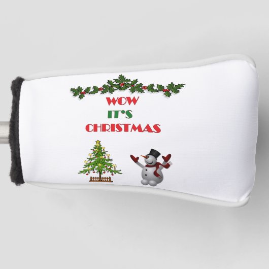 Vrolijk Kerstboom Feestelijke Vakantie Sneeuwman G Golfheadcover (Voorkant)