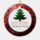 Vrolijk kerstboom fonkelt Rood Groen Jouw naam Keramisch Ornament (Voorkant)