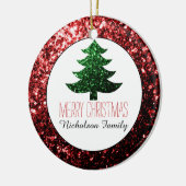Vrolijk kerstboom fonkelt Rood Groen Jouw naam Keramisch Ornament (Links)
