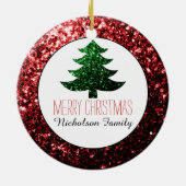 Vrolijk kerstboom fonkelt Rood Groen Jouw naam Keramisch Ornament (Achterkant)