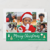 Vrolijk Kerstboom Foto Collage Green Flat Feestdagenkaart (Voorkant)