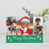 Vrolijk Kerstboom Foto Collage Green Flat Feestdagenkaart (Staand voorkant)