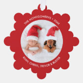 Vrolijk kerstboom foto vakantie rood ornament kaart (Voorkant)