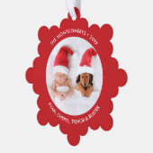 Vrolijk kerstboom foto vakantie rood ornament kaart (Links)